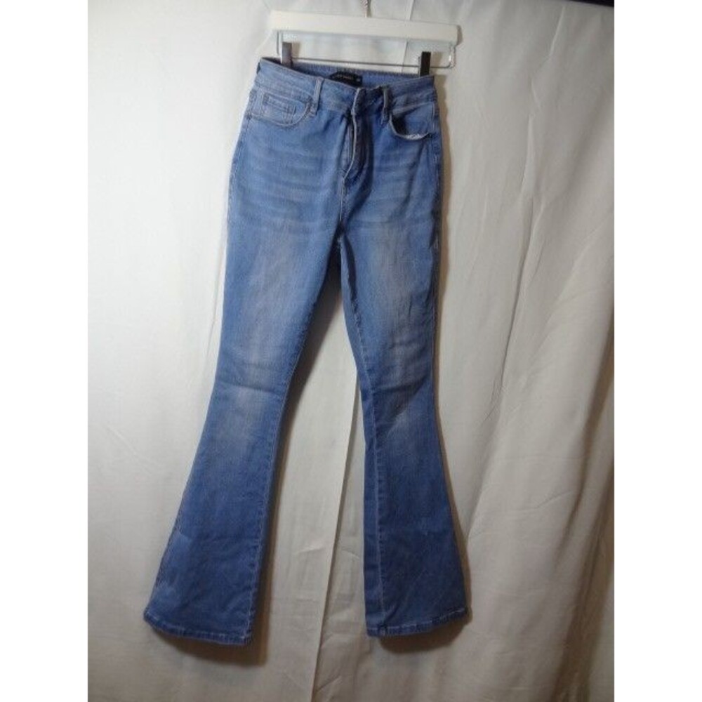 Flying Banana Jeans Women Blue Flared High Rise Pants Dark Wash Stretch Denim